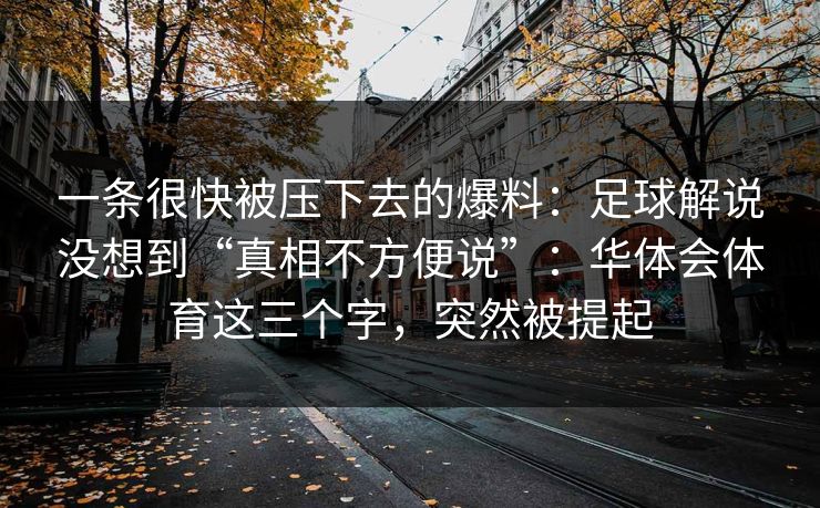 一条很快被压下去的爆料：足球解说没想到“真相不方便说”：华体会体育这三个字，突然被提起