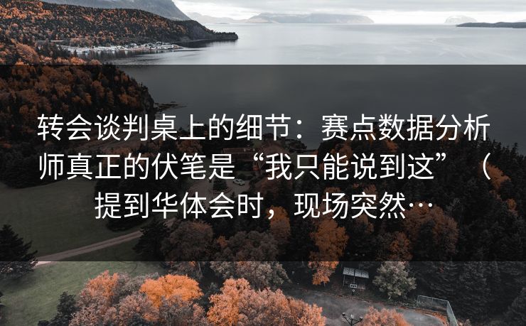 转会谈判桌上的细节:赛点数据分析师真正的伏笔是“我只能说到这”(提到华体会时,现场突然… 转会谈判桌上的细节:赛点数据分析师真正的伏笔是“我只能说到这”(提到华体会时,现场突然…